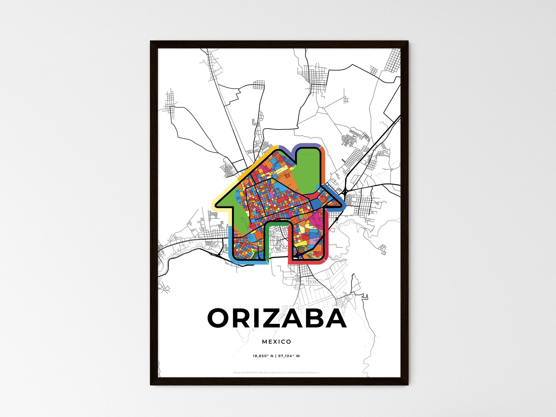 ORIZABA MEXICO minimal art map with a colorful icon. Where it all began, Couple map gift. Style 3