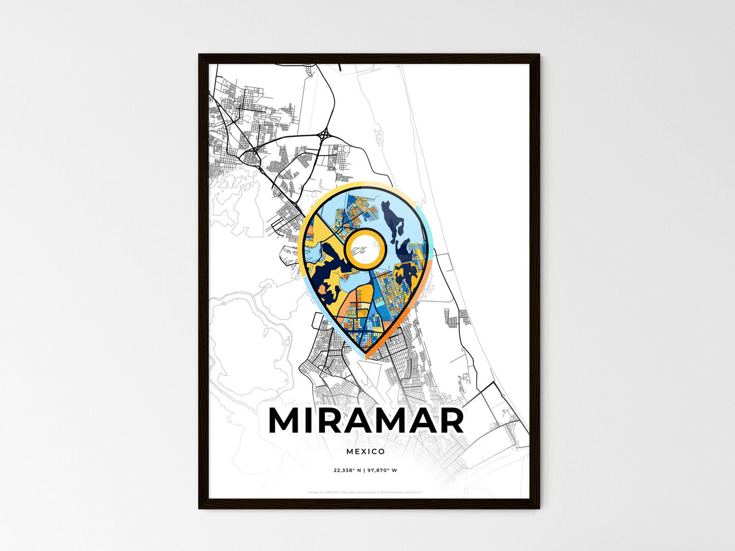 Miramar Mexico wedding art map with pointer icon