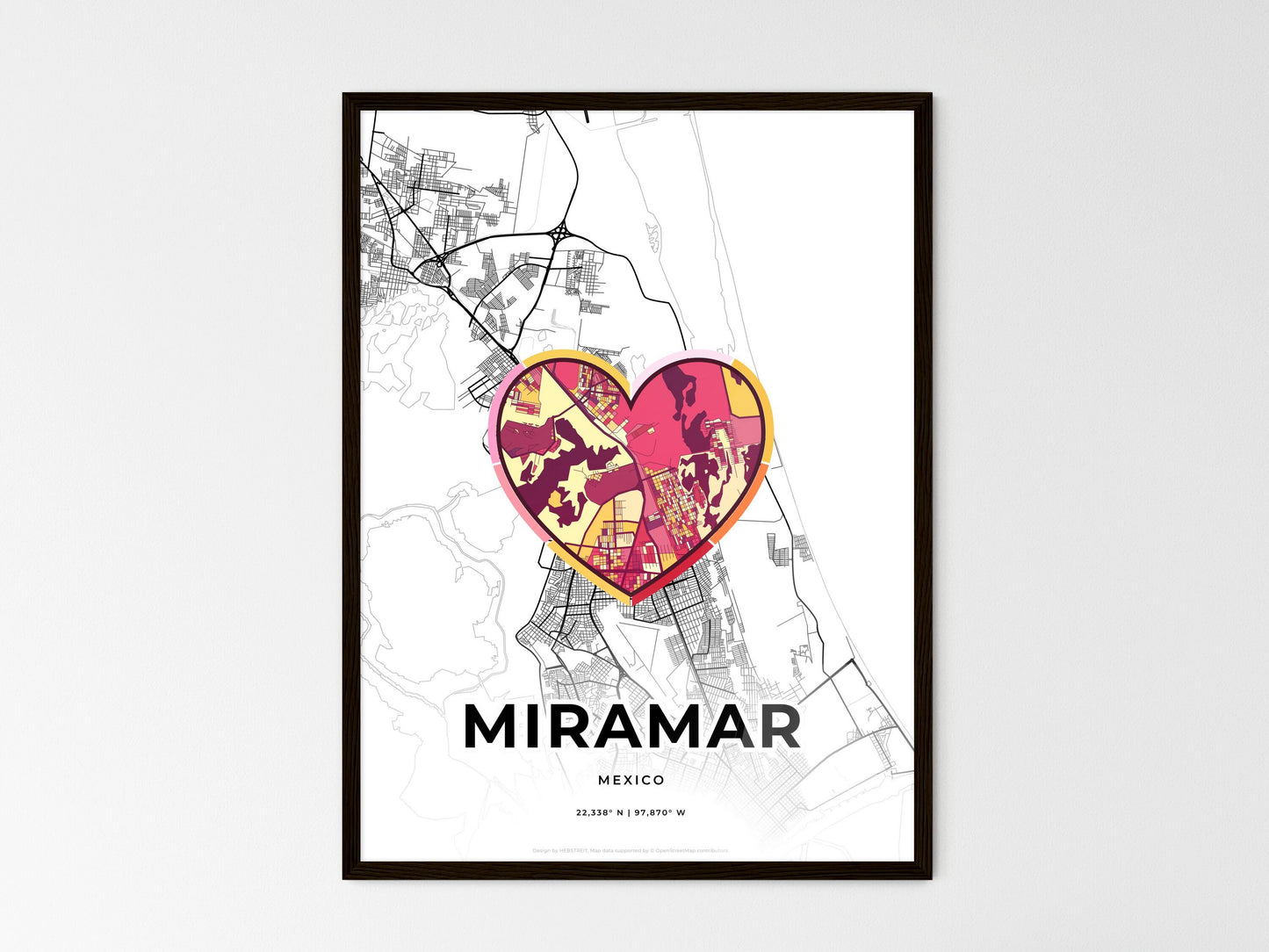 Miramar Mexico wedding art map with heart icon