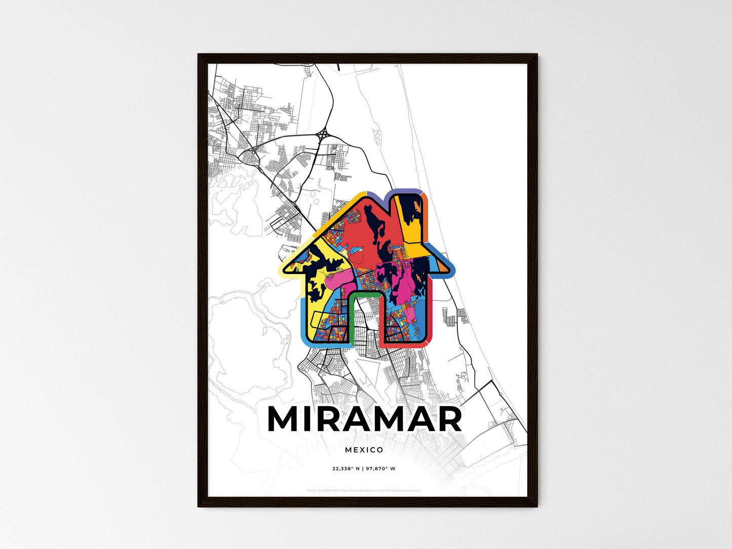 Miramar Mexico wedding art map with home icon