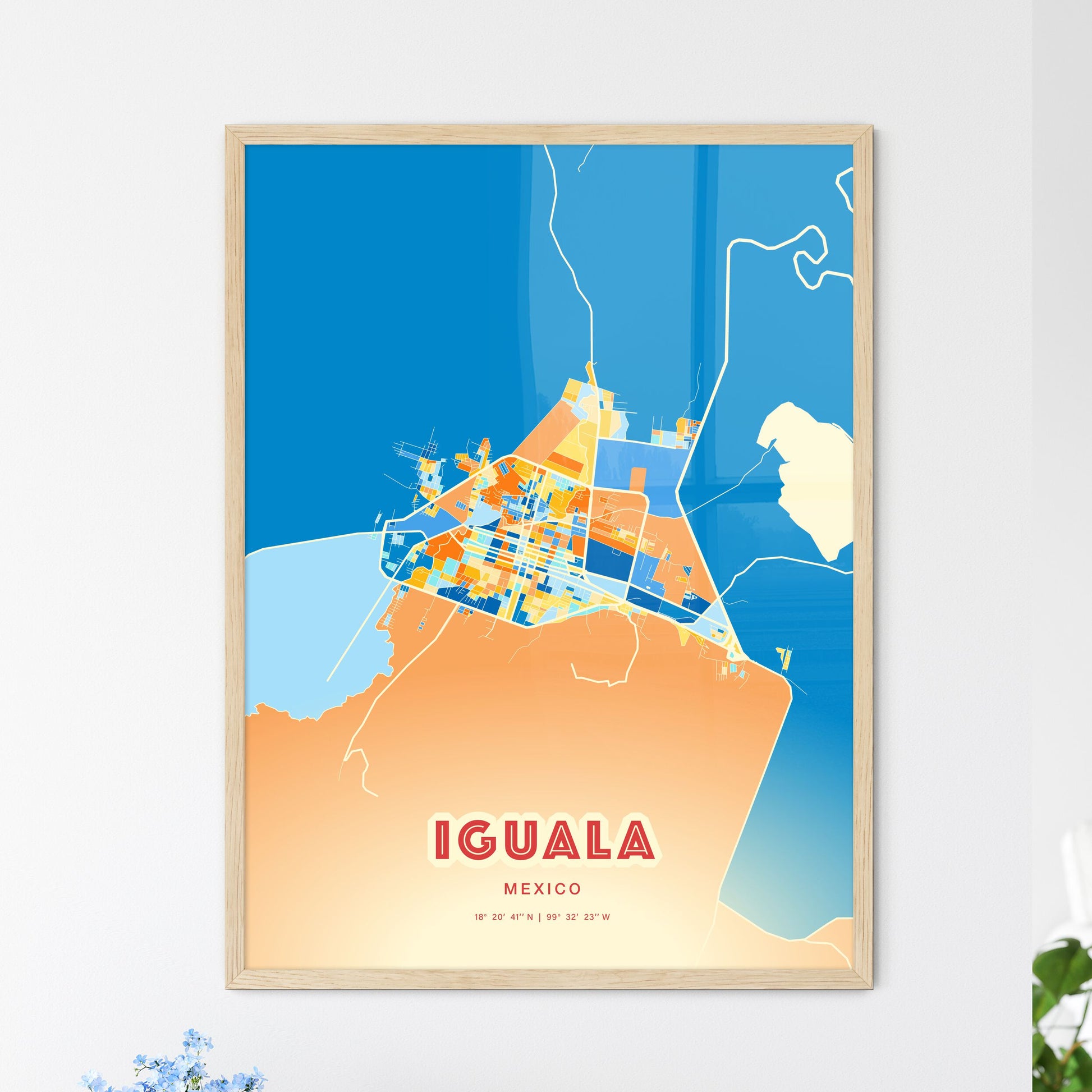 Colorful IGUALA MEXICO Fine Art Map Blue Orange