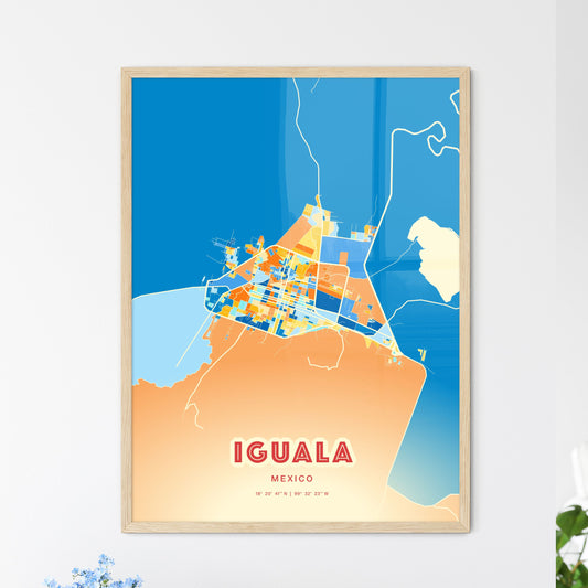 Colorful IGUALA MEXICO Fine Art Map Blue Orange