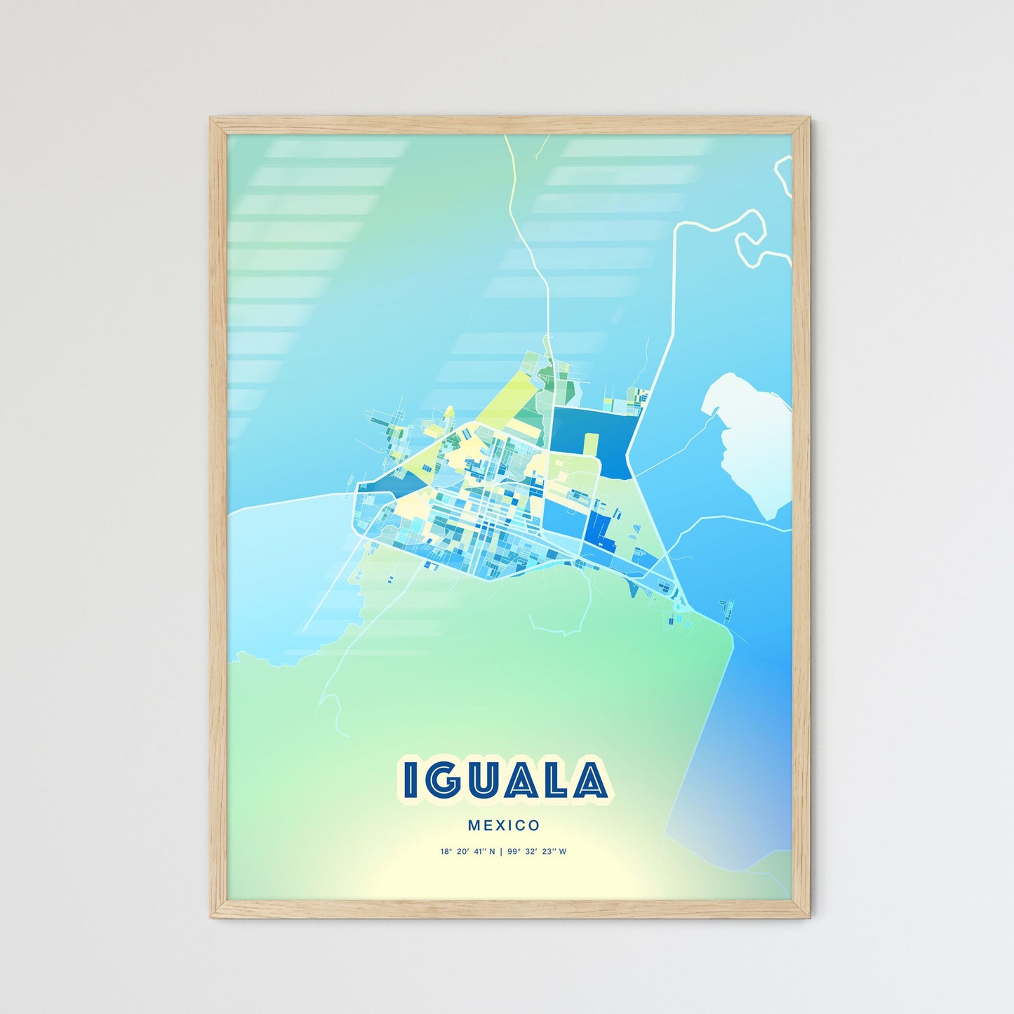 Colorful IGUALA MEXICO Fine Art Map Cool Blue