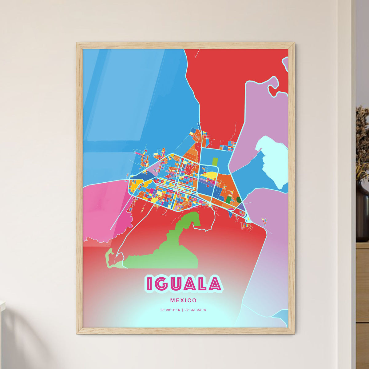 Colorful IGUALA MEXICO Fine Art Map Crazy Colors