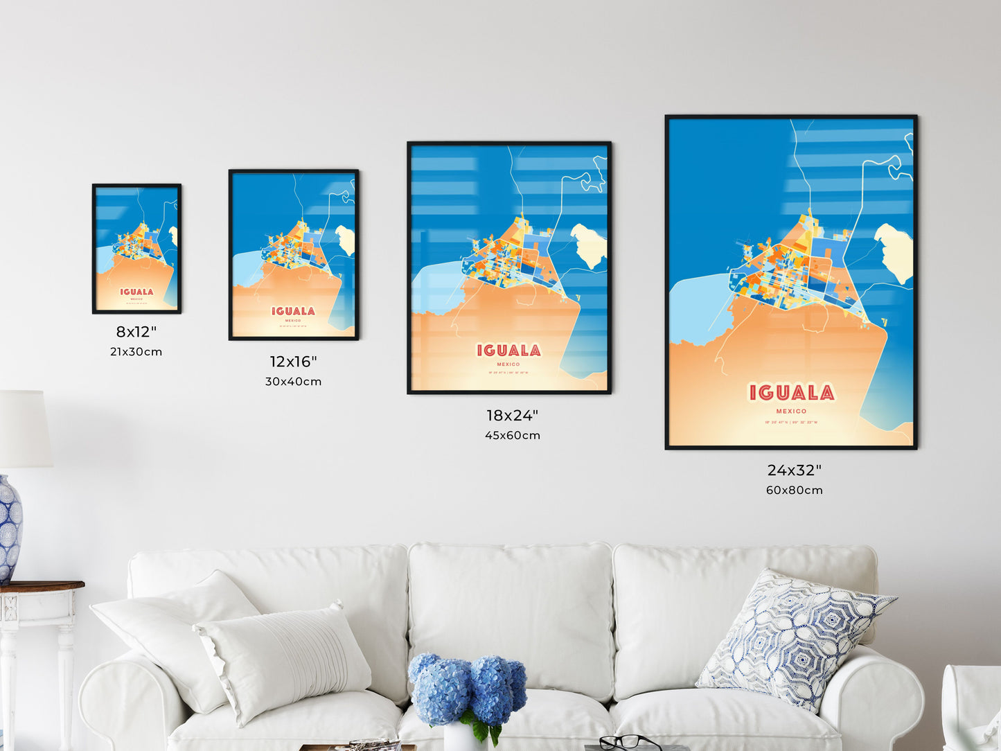 Colorful IGUALA MEXICO Fine Art Map Blue Orange