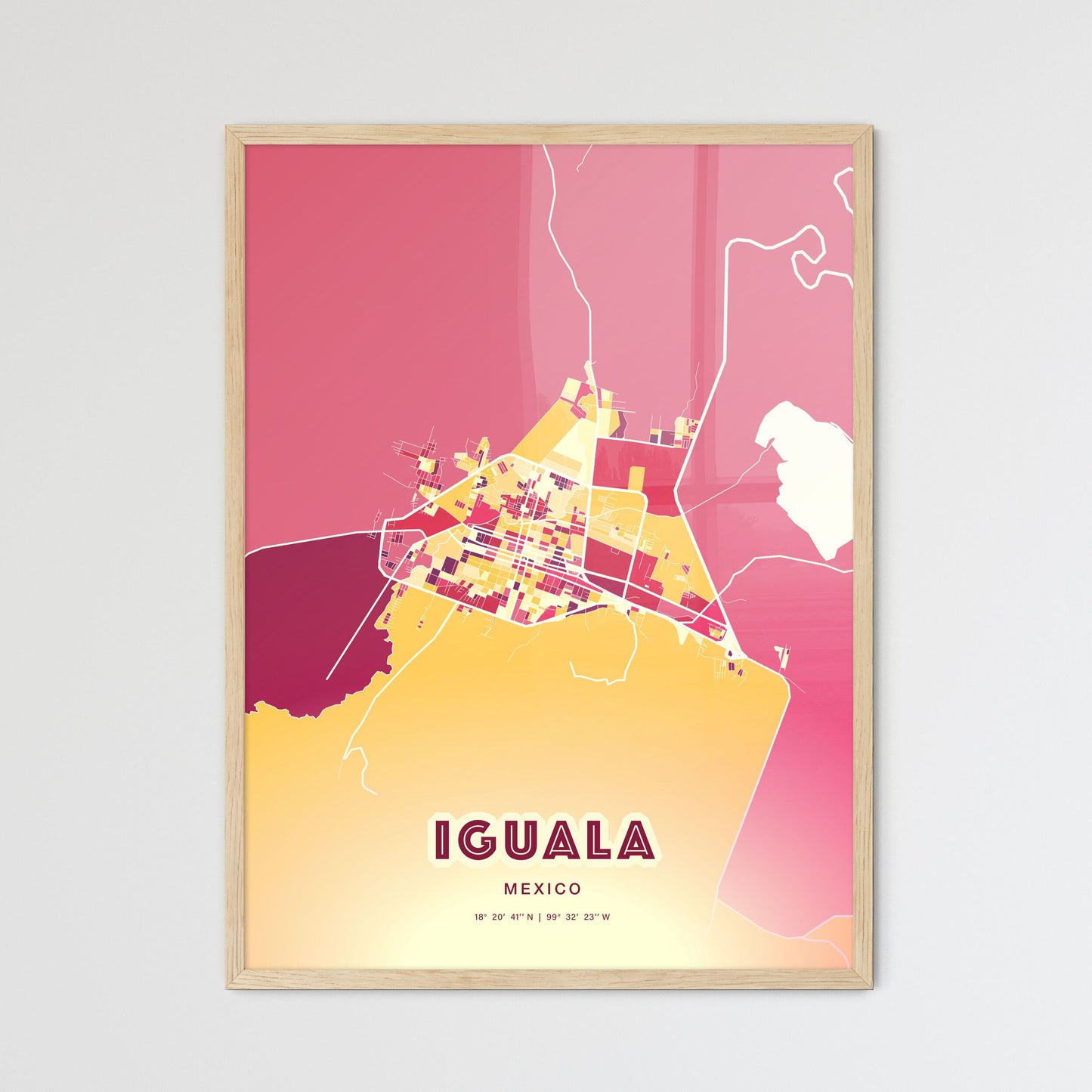 Colorful IGUALA MEXICO Fine Art Map Hot Red