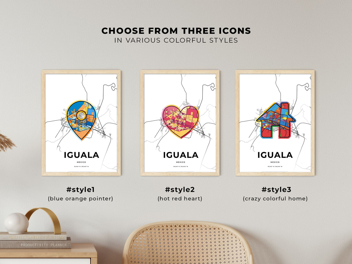 Iguala Mexico maps with colorful icons