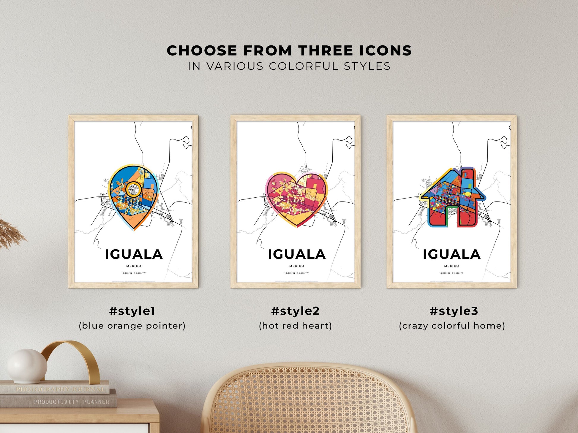 Iguala Mexico maps with colorful icons