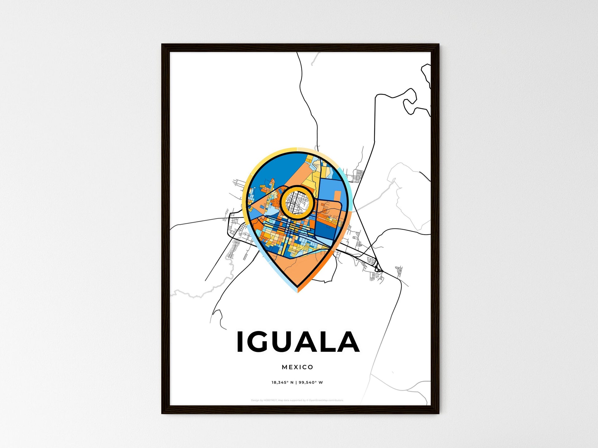 Iguala Mexico wedding art map with pointer icon