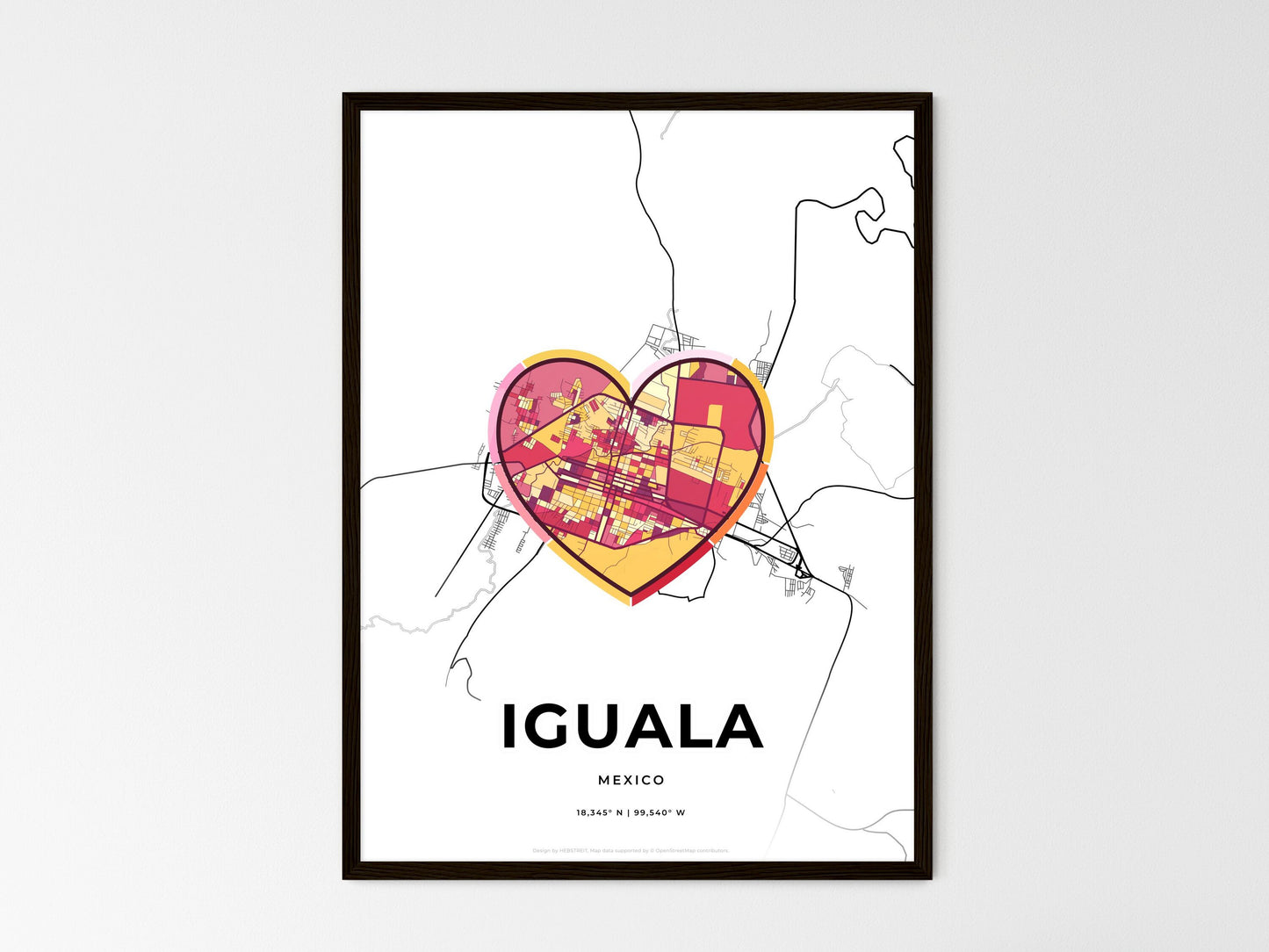 Iguala Mexico wedding art map with heart icon