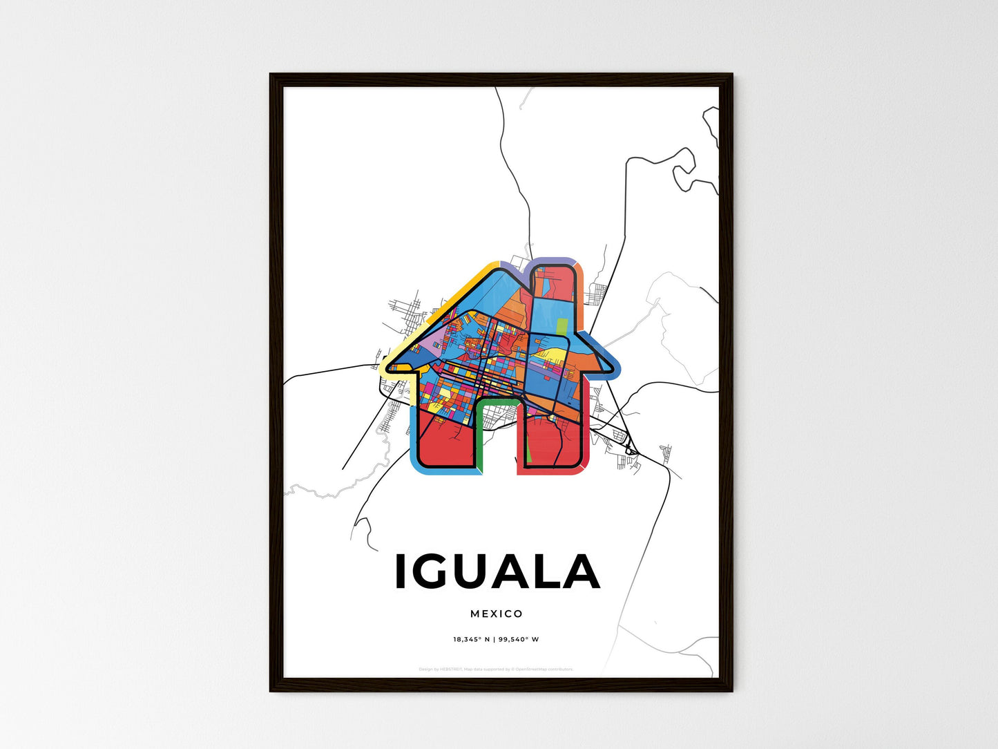 Iguala Mexico wedding art map with home icon
