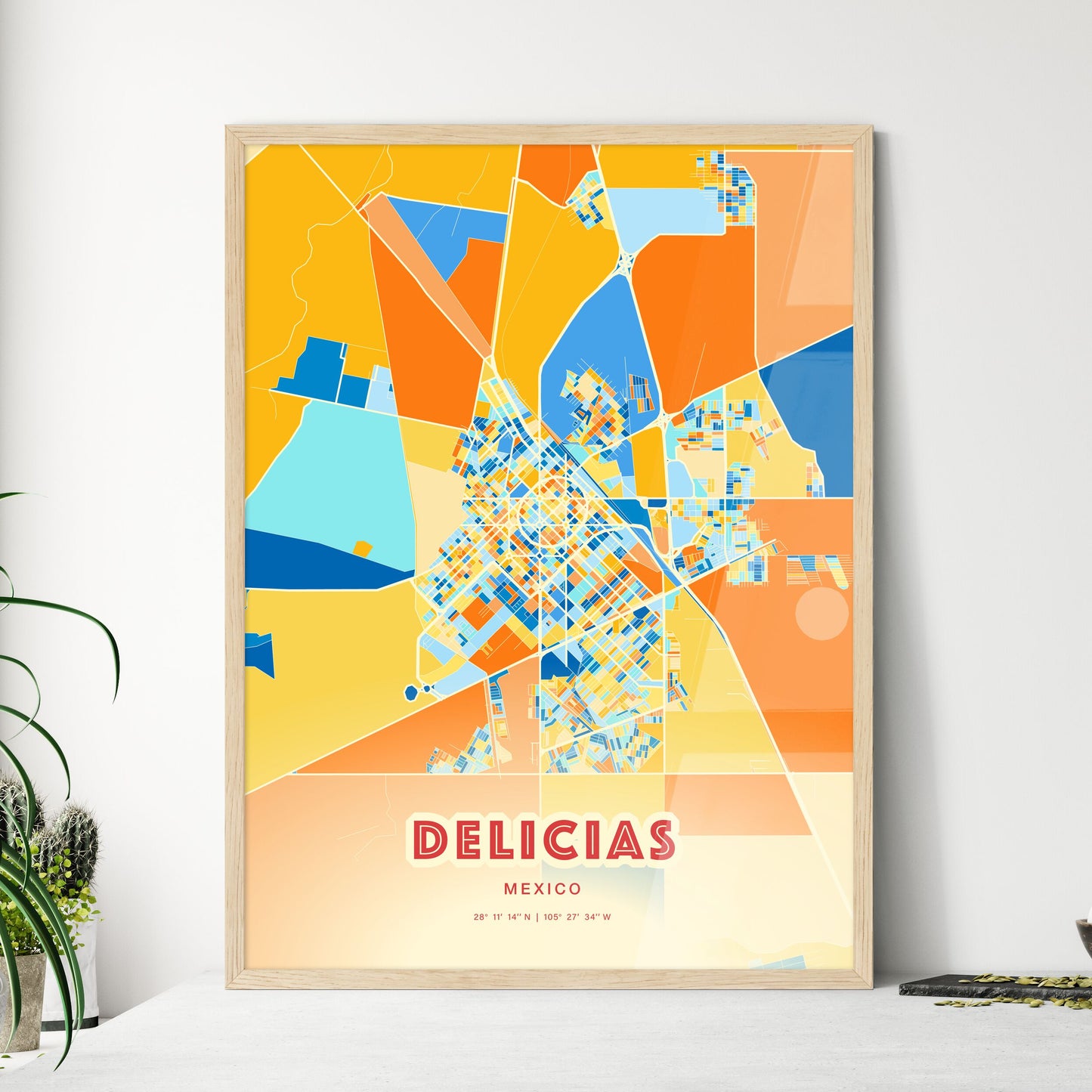 Colorful DELICIAS MEXICO Fine Art Map Blue Orange