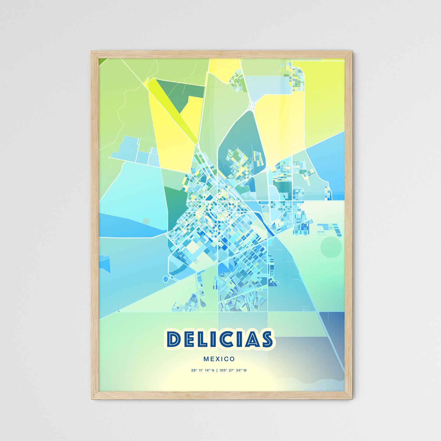 Colorful DELICIAS MEXICO Fine Art Map Cool Blue