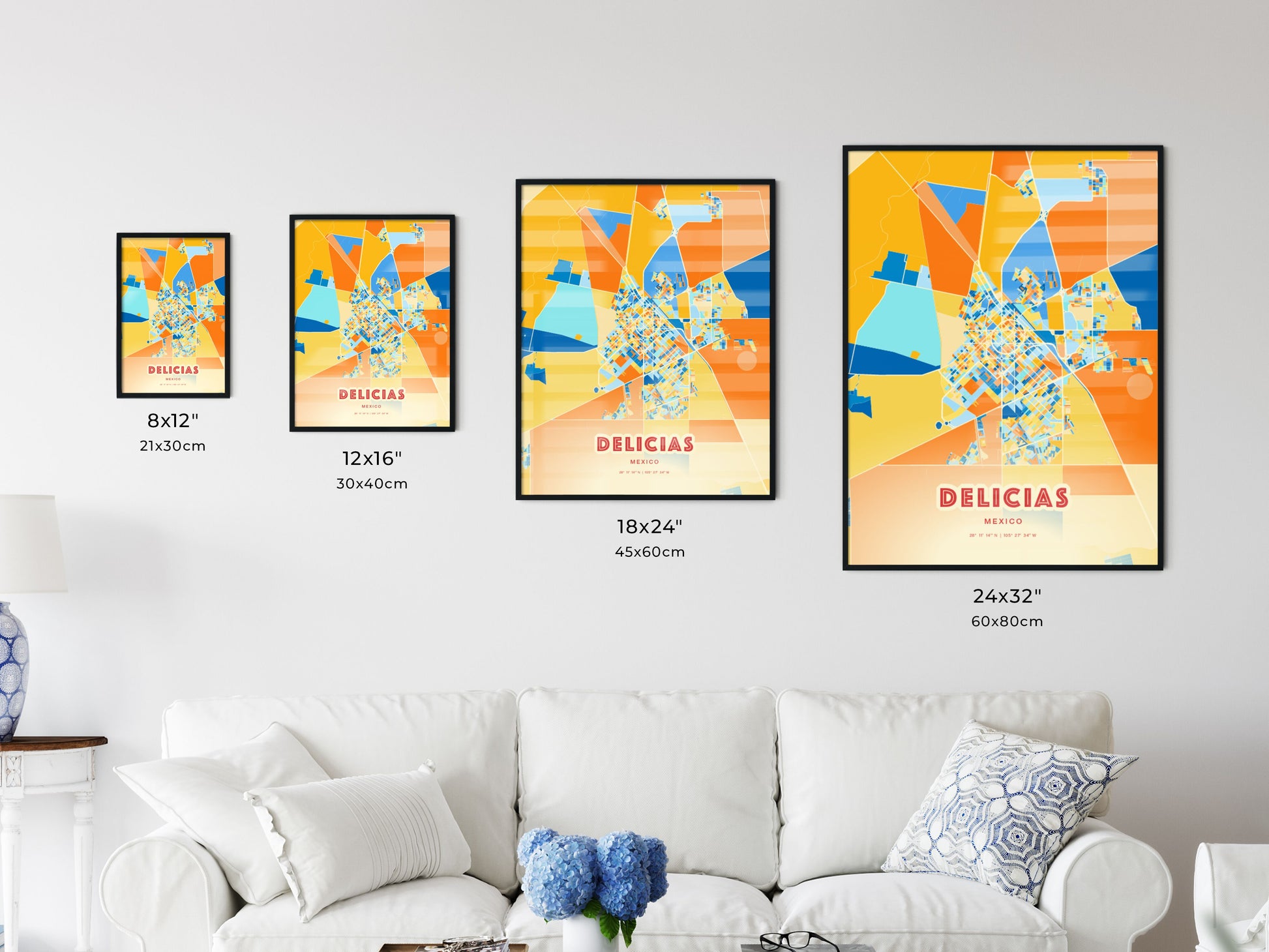 Colorful DELICIAS MEXICO Fine Art Map Blue Orange