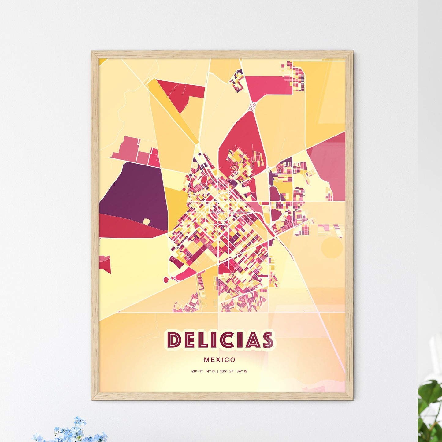 Colorful DELICIAS MEXICO Fine Art Map Hot Red