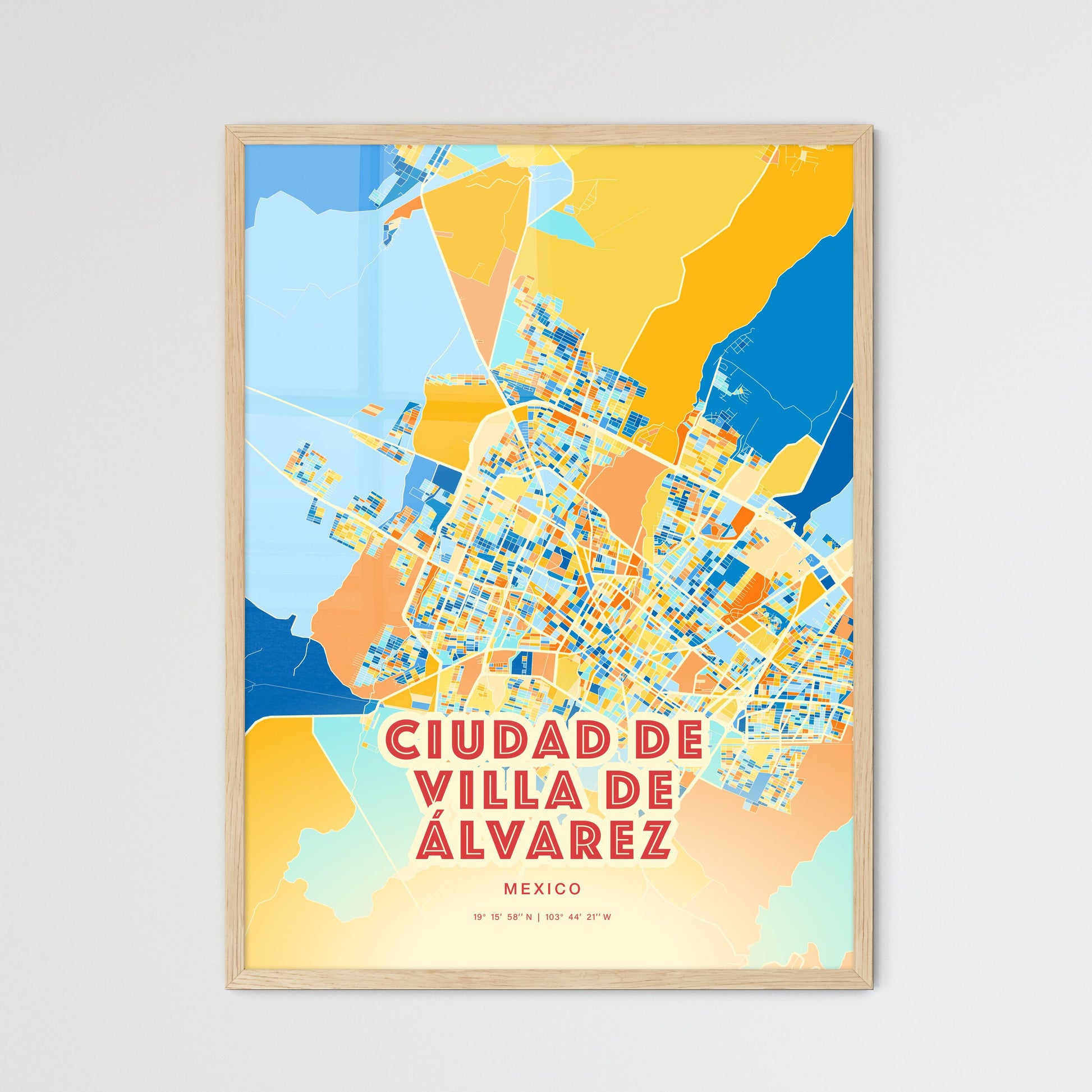 Colorful CIUDAD DE VILLA DE ÁLVAREZ MEXICO Fine Art Map Blue Orange