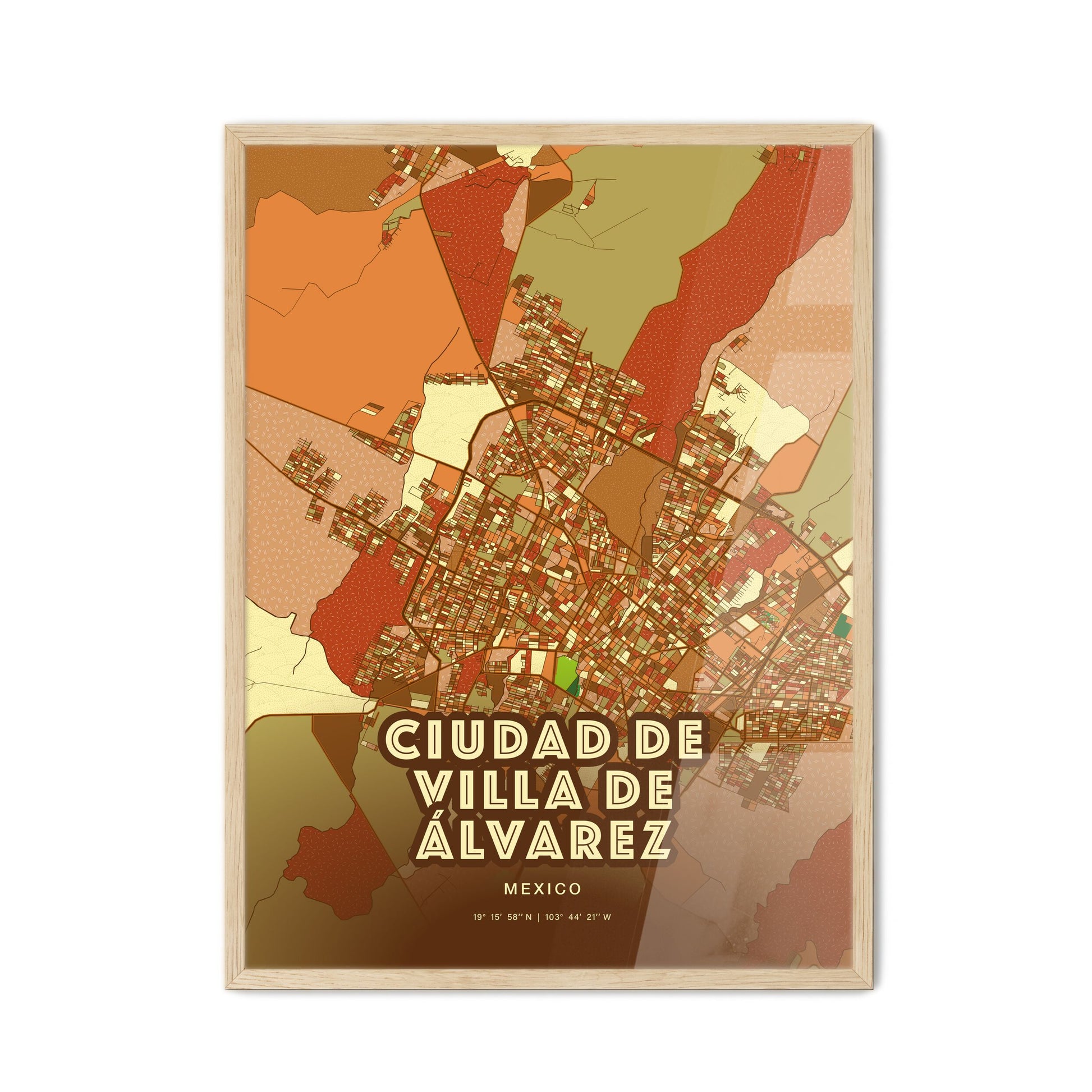 Colorful CIUDAD DE VILLA DE ÁLVAREZ MEXICO Fine Art Map Farmhouse