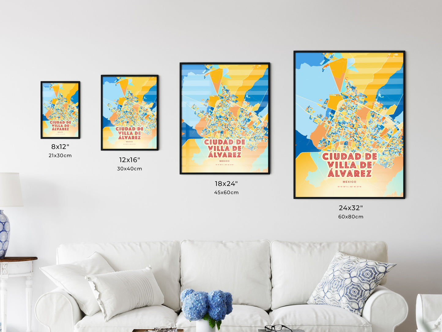 Colorful CIUDAD DE VILLA DE ÁLVAREZ MEXICO Fine Art Map Blue Orange