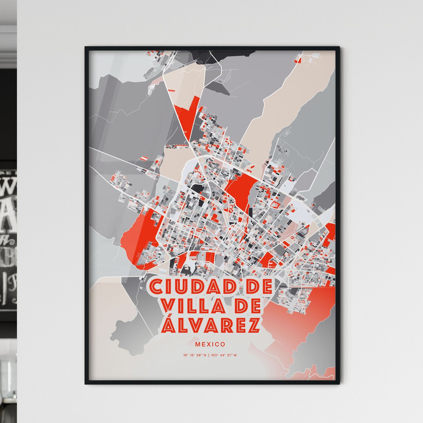 Colorful CIUDAD DE VILLA DE ÁLVAREZ MEXICO Fine Art Map Modern