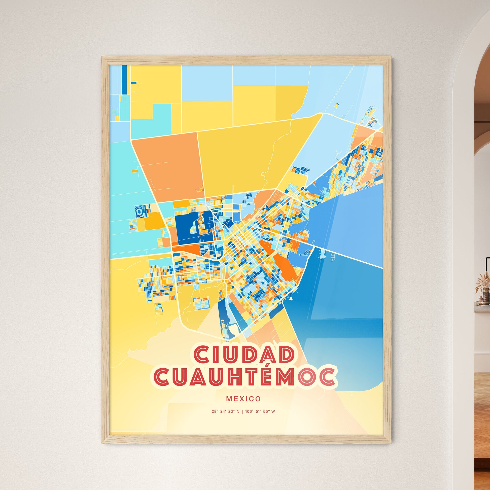 Colorful CIUDAD CUAUHTÉMOC MEXICO Fine Art Map Blue Orange