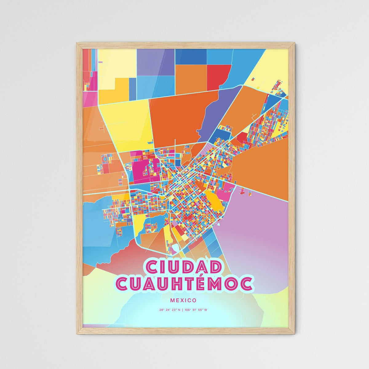 Colorful CIUDAD CUAUHTÉMOC MEXICO Fine Art Map Crazy Colors