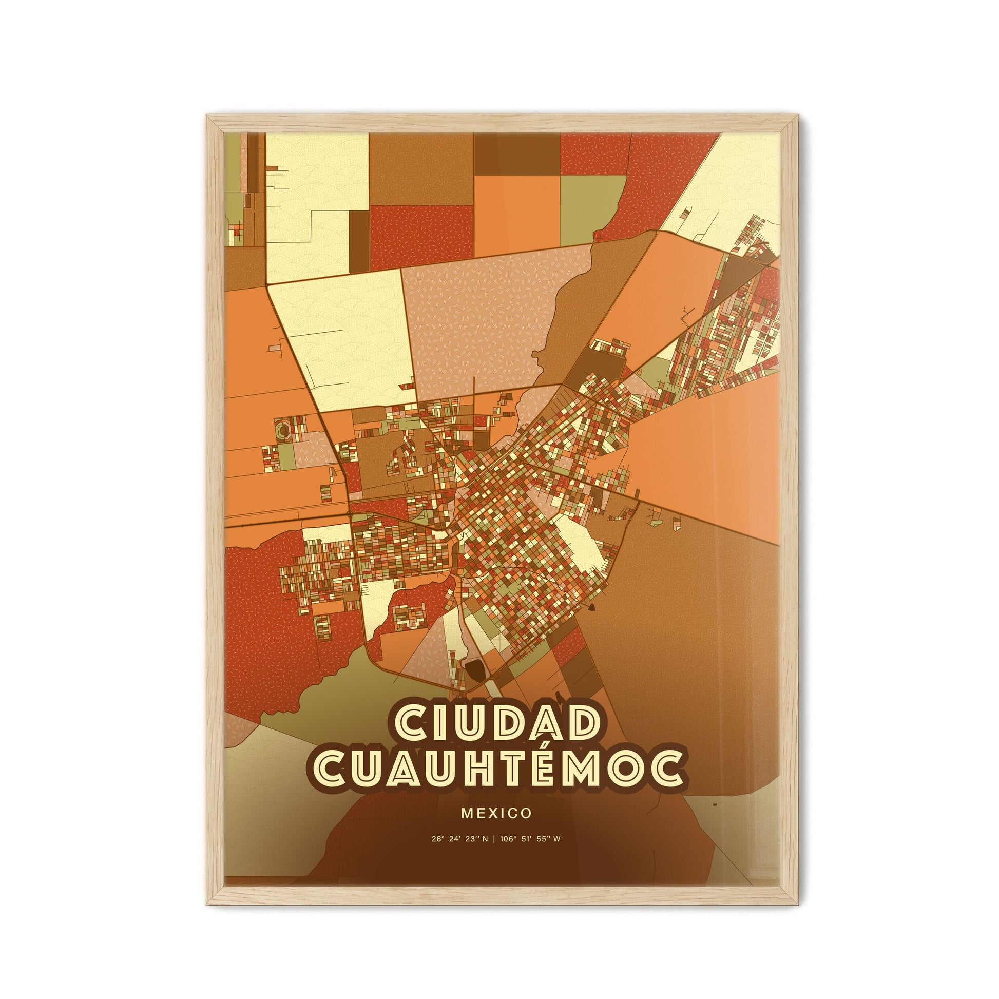 Colorful CIUDAD CUAUHTÉMOC MEXICO Fine Art Map Farmhouse