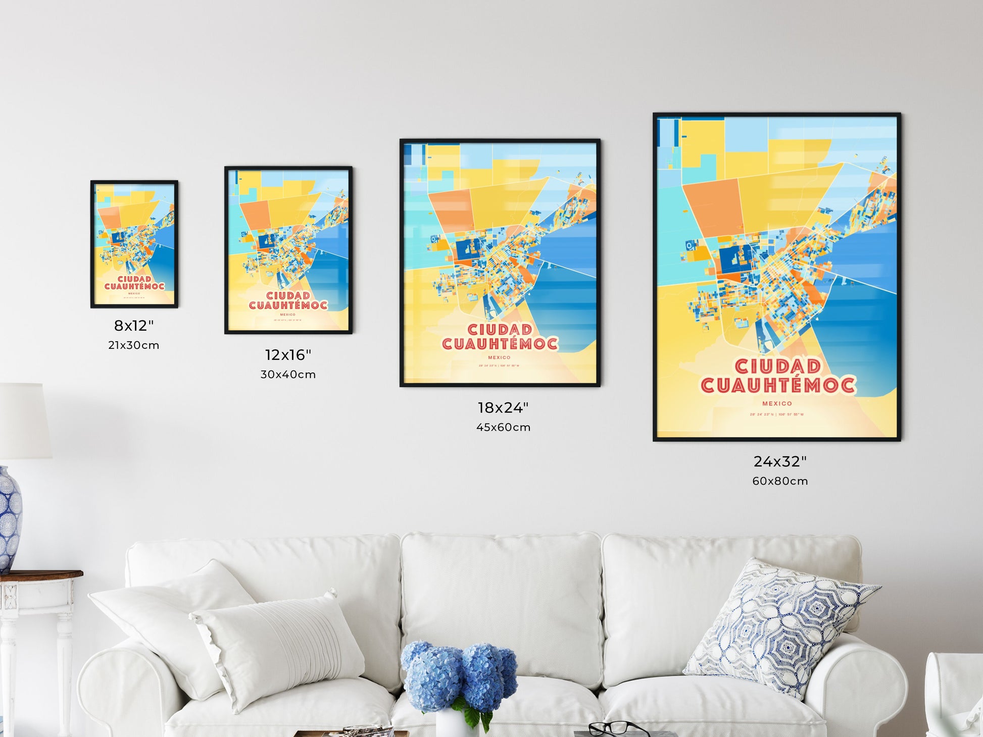 Colorful CIUDAD CUAUHTÉMOC MEXICO Fine Art Map Blue Orange