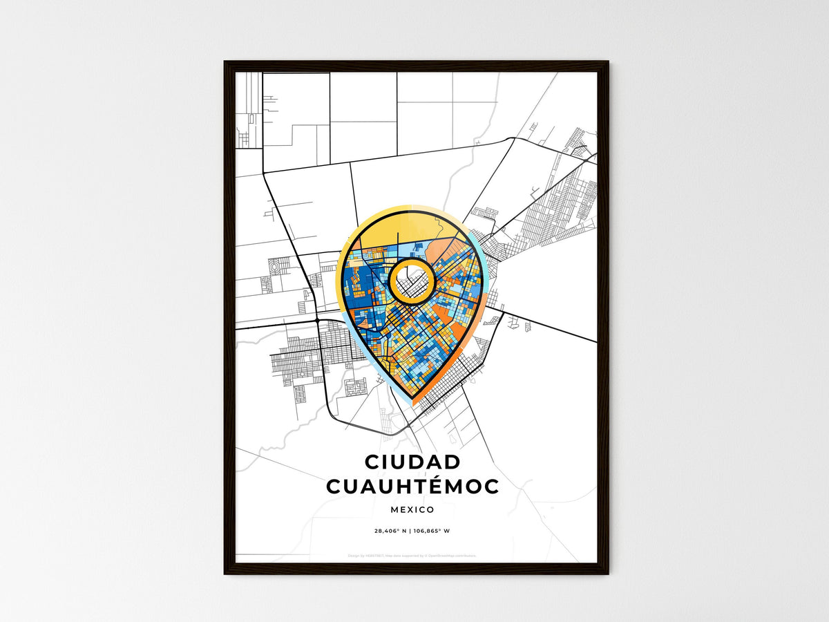 Ciudad Cuauhtémoc Mexico wedding art map with pointer icon