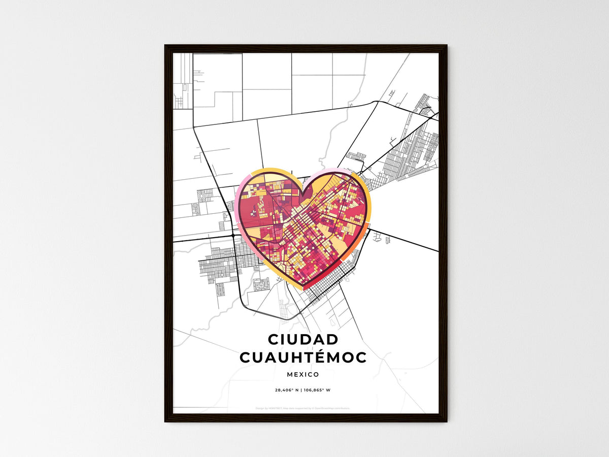 Ciudad Cuauhtémoc Mexico wedding art map with heart icon