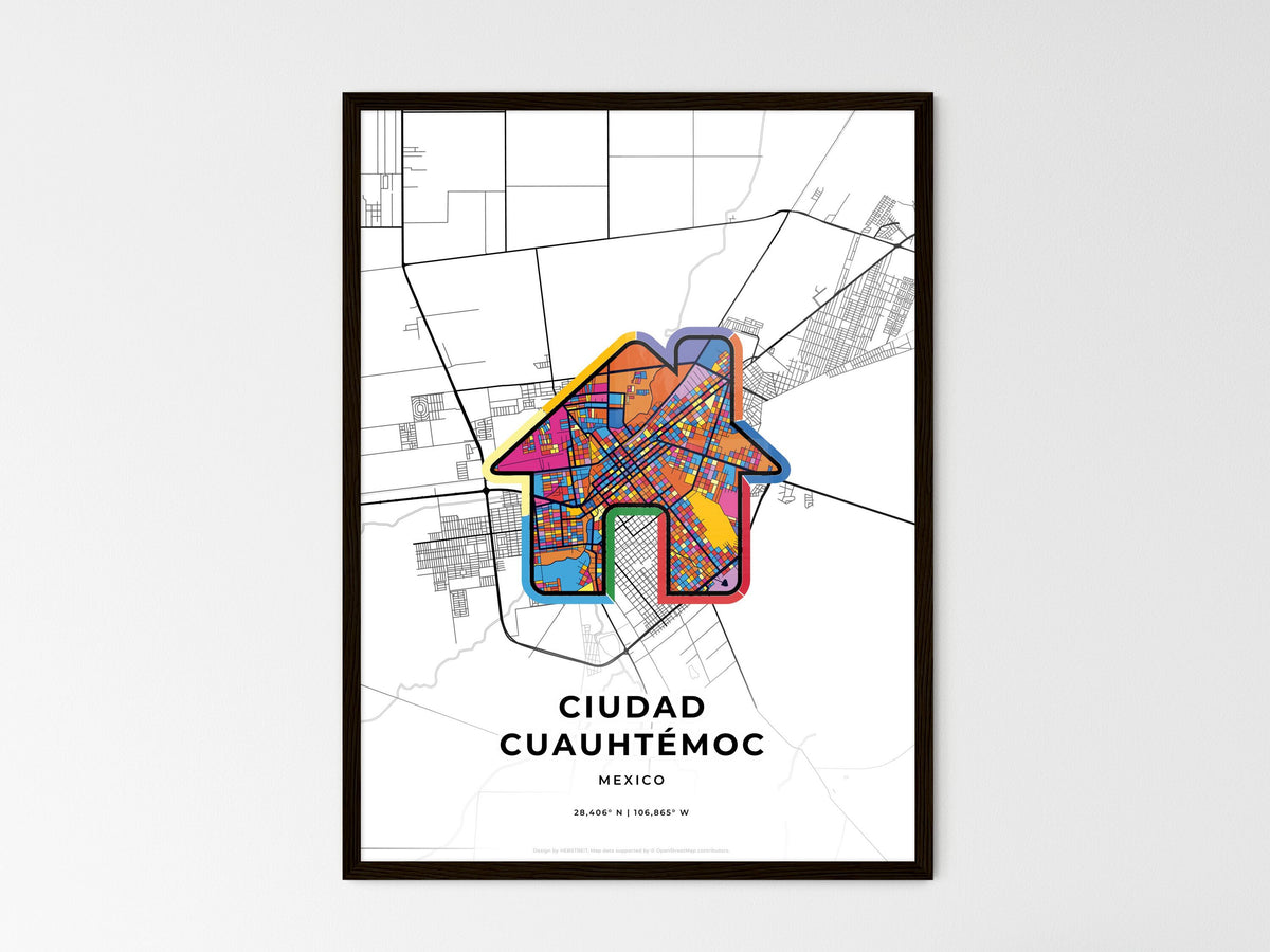 Ciudad Cuauhtémoc Mexico wedding art map with home icon