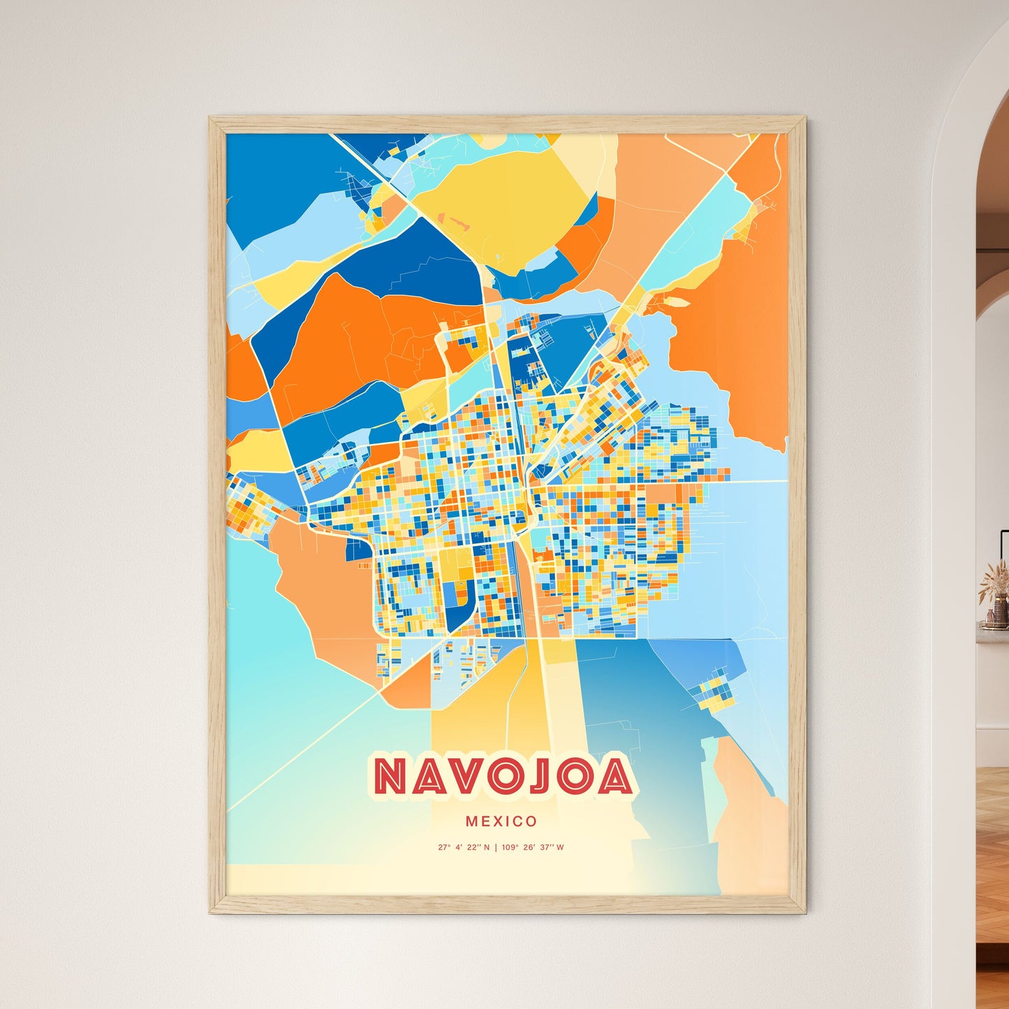 Colorful NAVOJOA MEXICO Fine Art Map Blue Orange