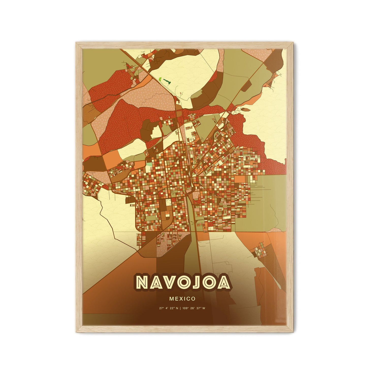 Colorful NAVOJOA MEXICO Fine Art Map Farmhouse