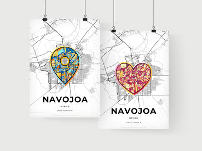NAVOJOA MEXICO minimal art map with a colorful icon.
