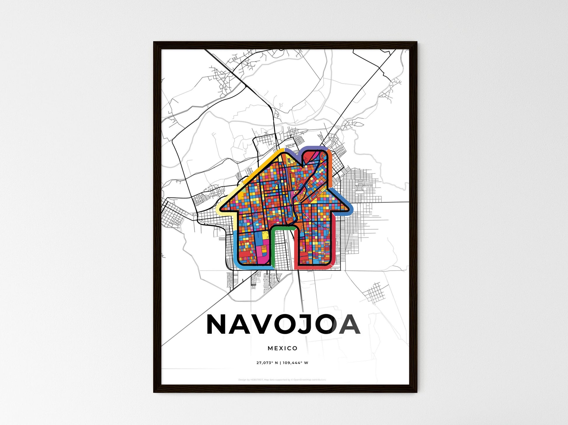 NAVOJOA MEXICO minimal art map with a colorful icon. Style 3