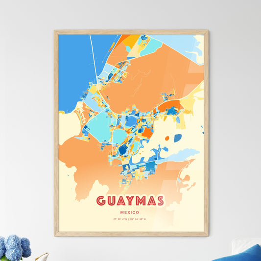 Colorful GUAYMAS MEXICO Fine Art Map Blue Orange