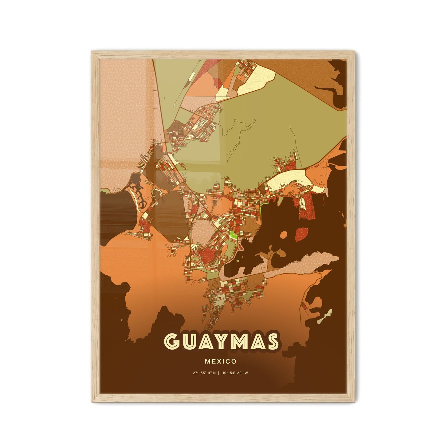 Colorful GUAYMAS MEXICO Fine Art Map Farmhouse