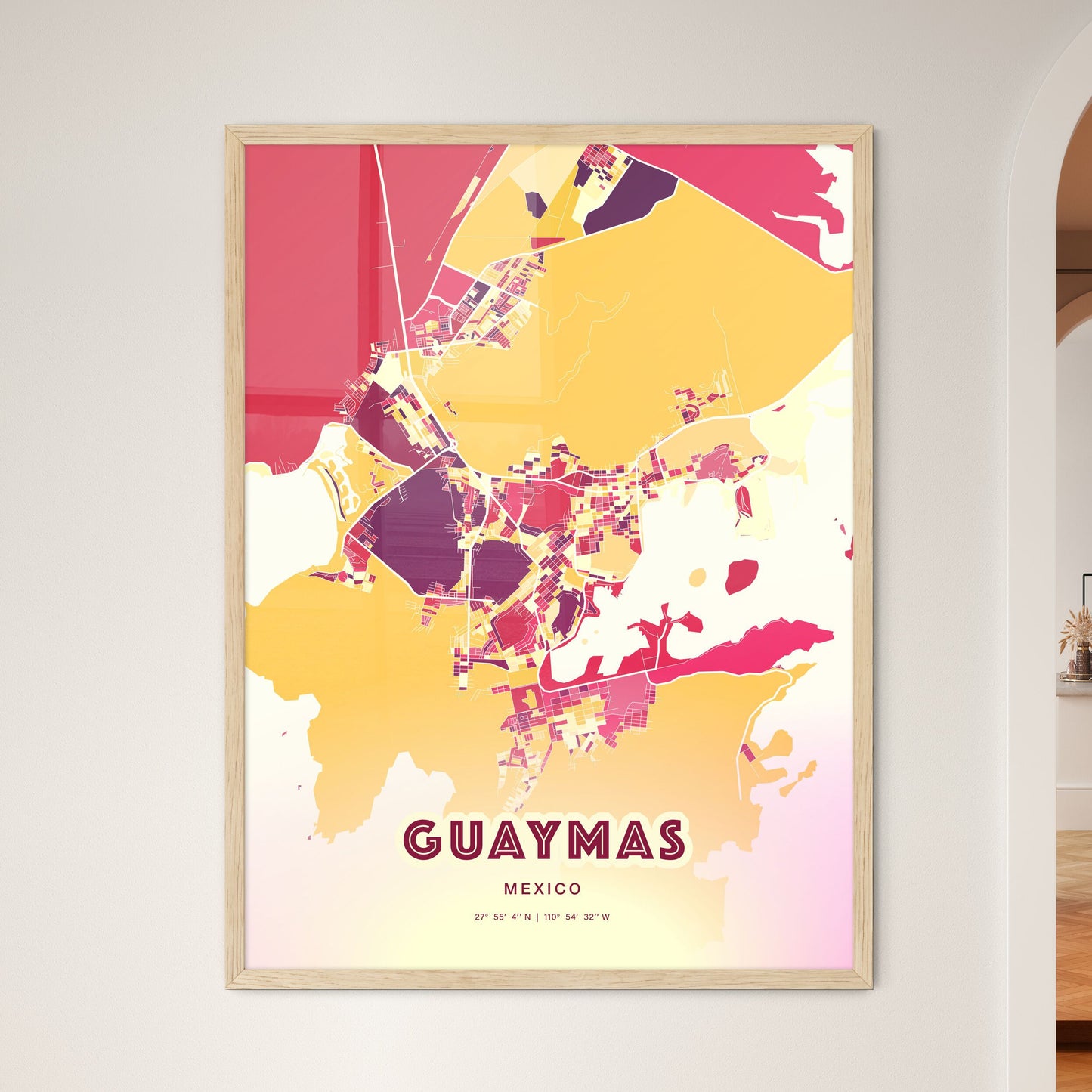 Colorful GUAYMAS MEXICO Fine Art Map Hot Red