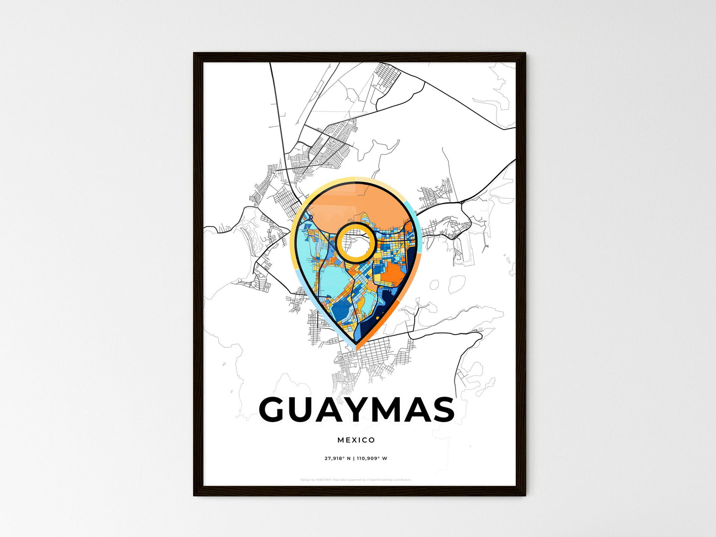 Guaymas Mexico wedding art map with pointer icon