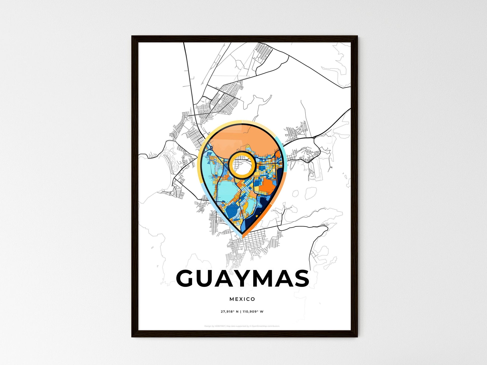 Guaymas Mexico wedding art map with pointer icon
