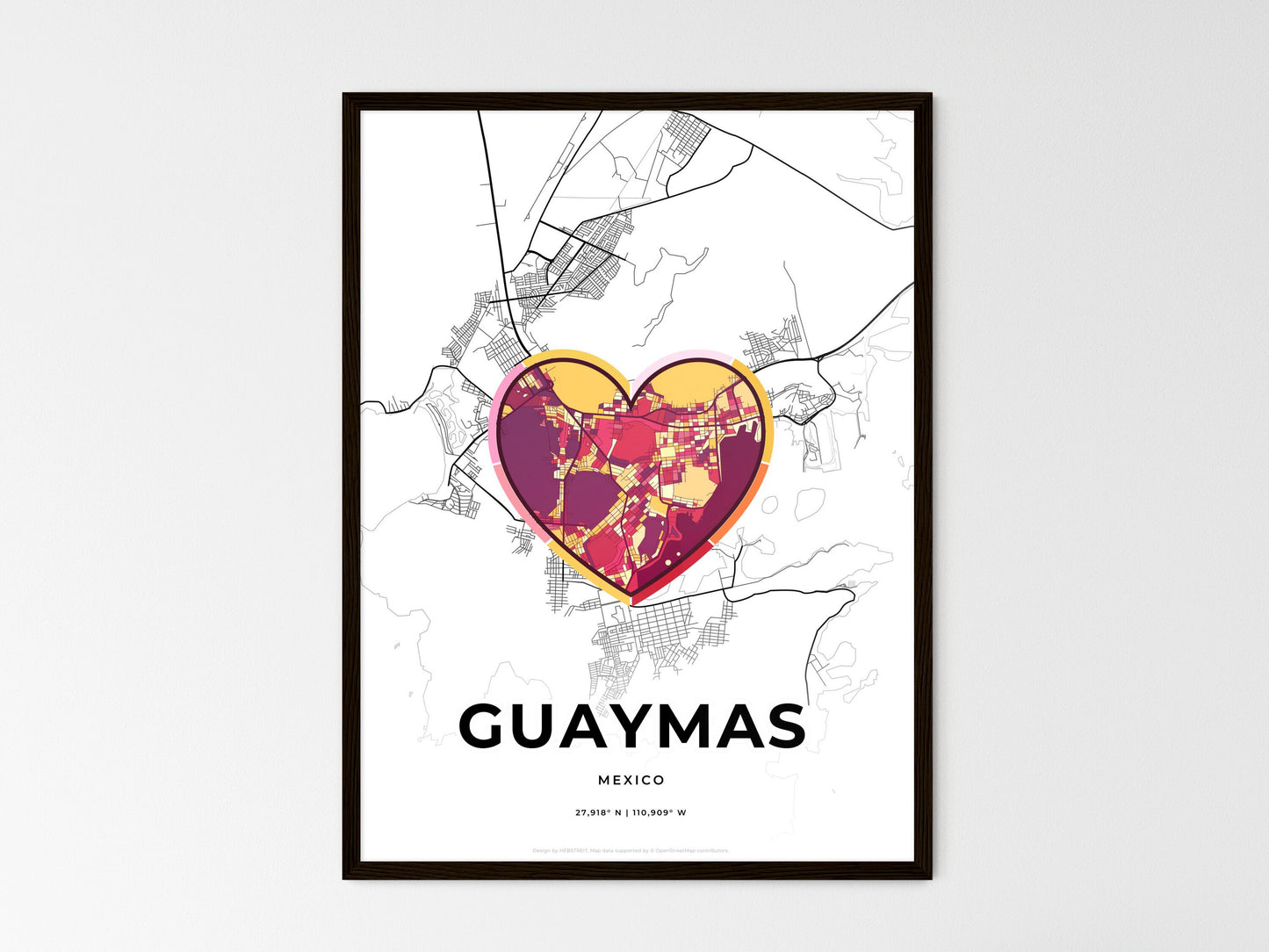 Guaymas Mexico wedding art map with heart icon