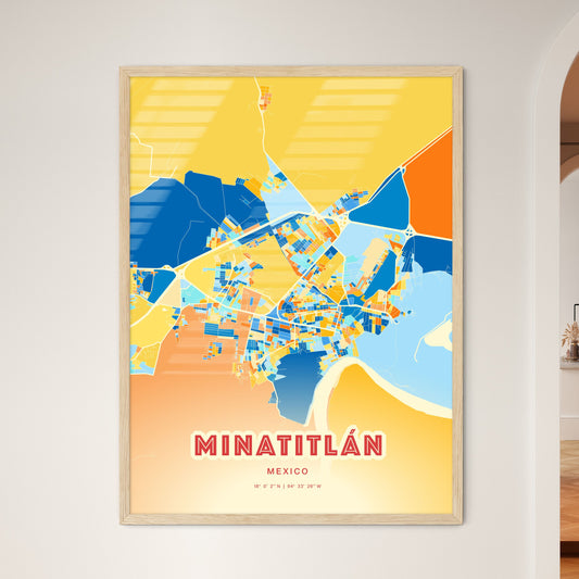 Colorful MINATITLÁN MEXICO Fine Art Map Blue Orange