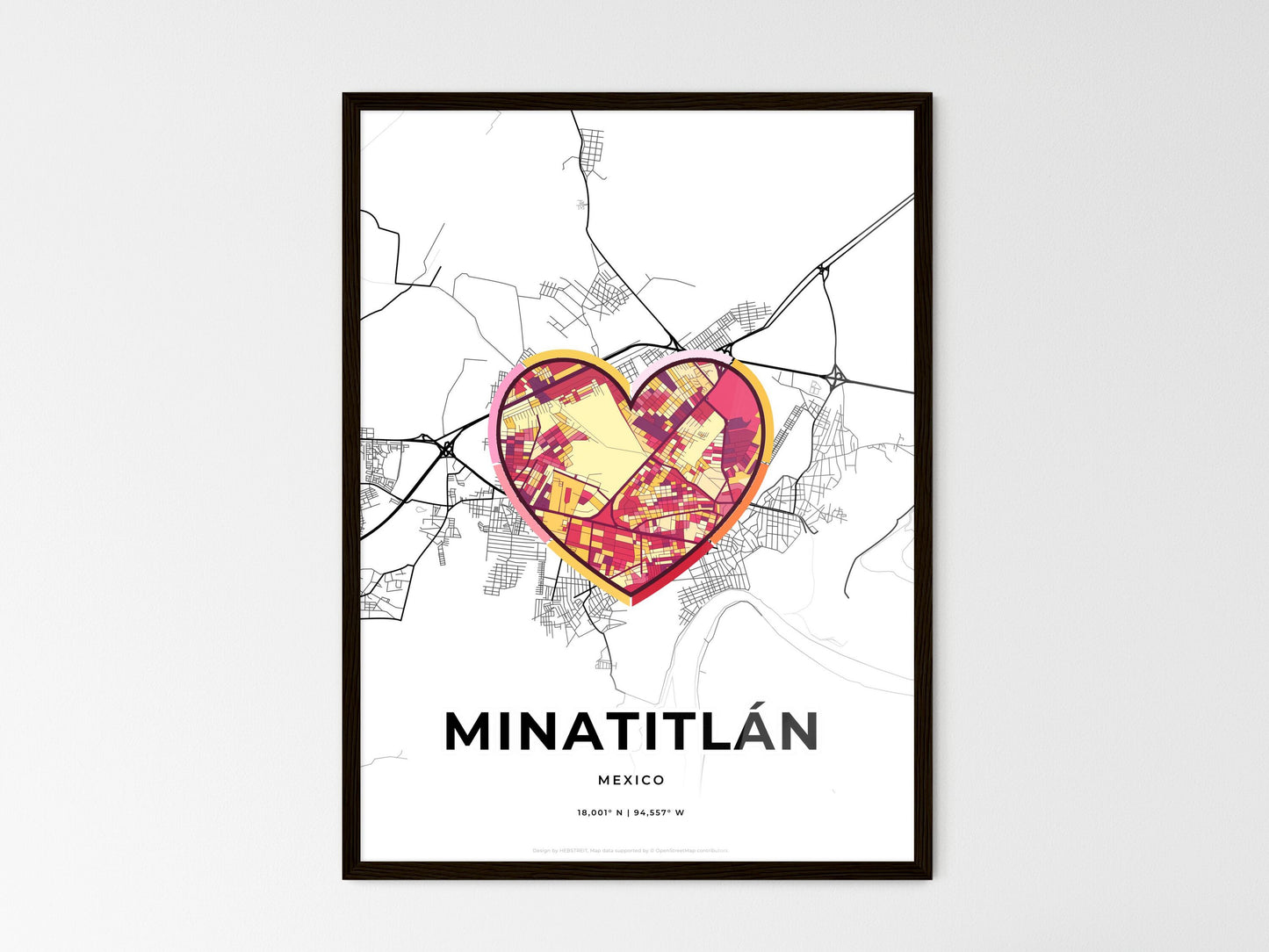 Minatitlán Mexico wedding art map with heart icon
