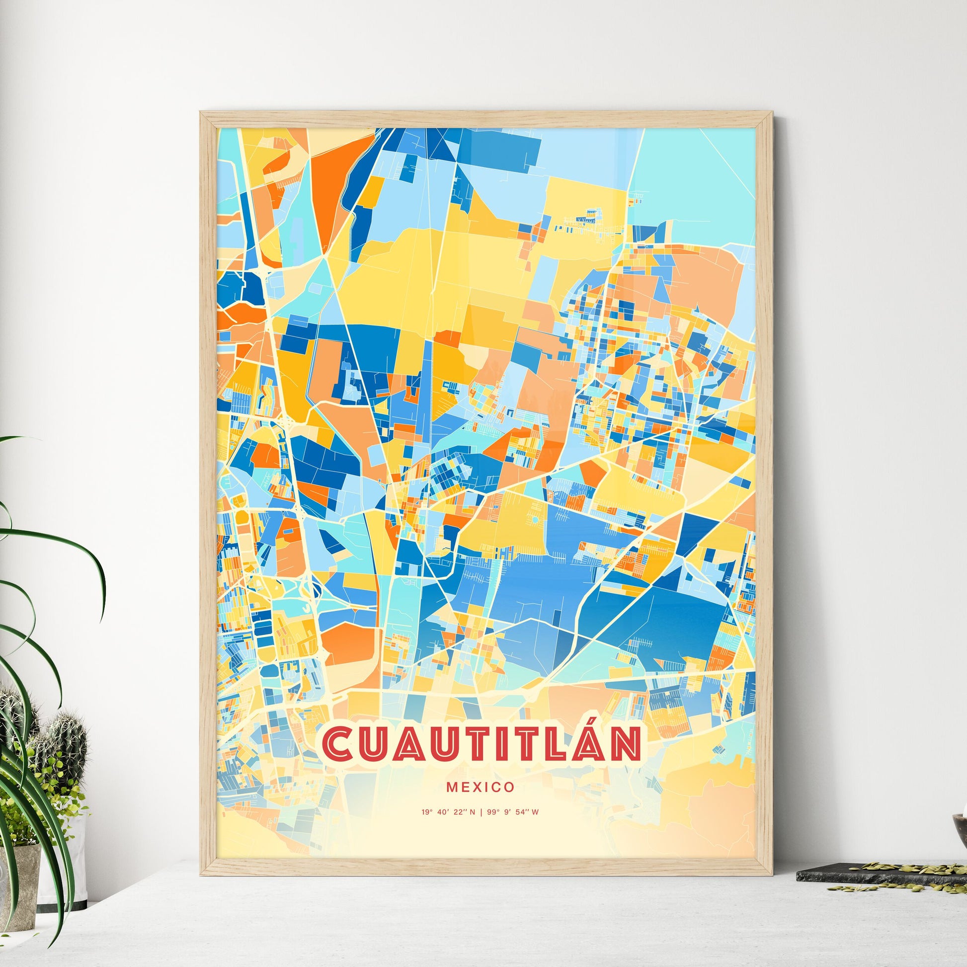 Colorful CUAUTITLÁN MEXICO Fine Art Map Blue Orange