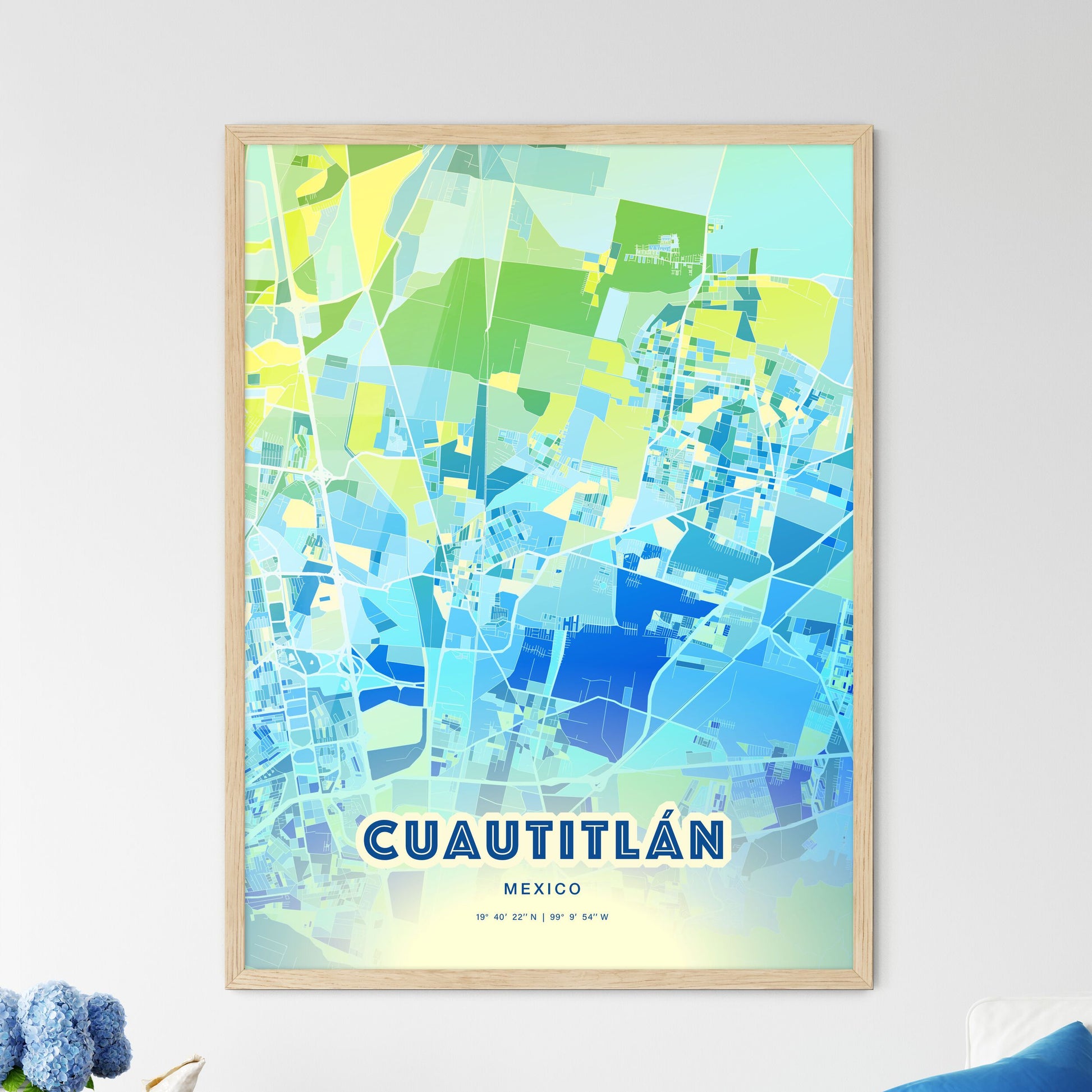 Colorful CUAUTITLÁN MEXICO Fine Art Map Cool Blue