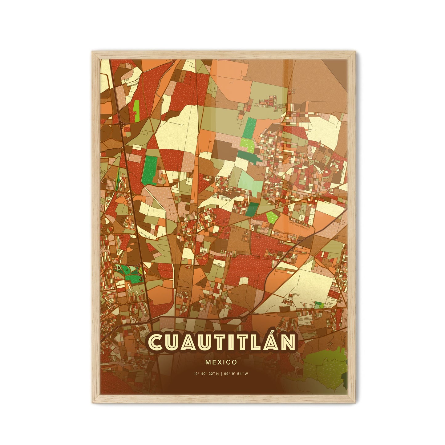 Colorful CUAUTITLÁN MEXICO Fine Art Map Farmhouse