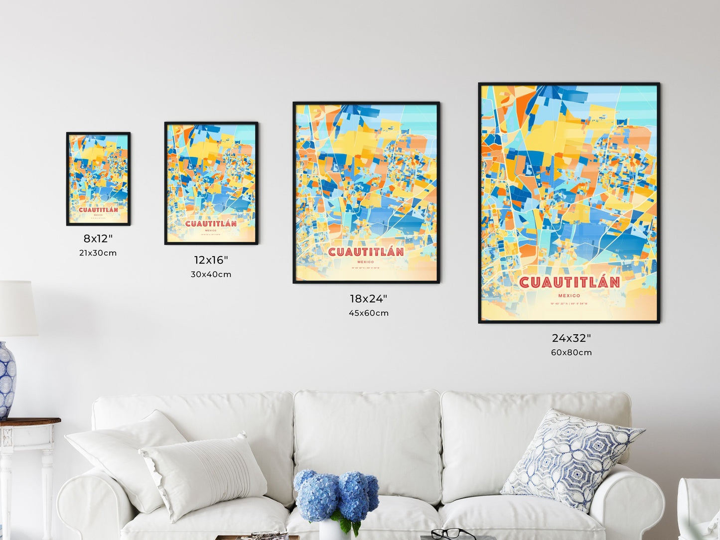 Colorful CUAUTITLÁN MEXICO Fine Art Map Blue Orange