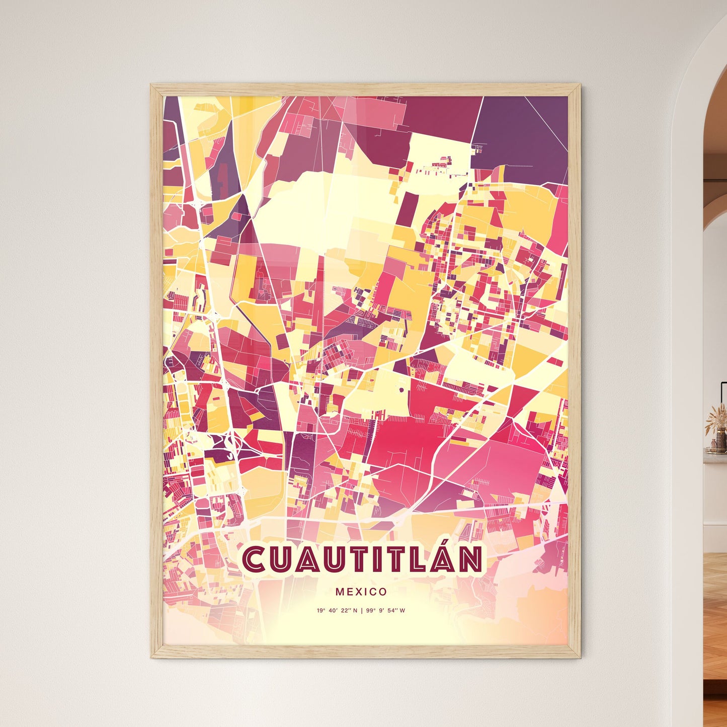 Colorful CUAUTITLÁN MEXICO Fine Art Map Hot Red