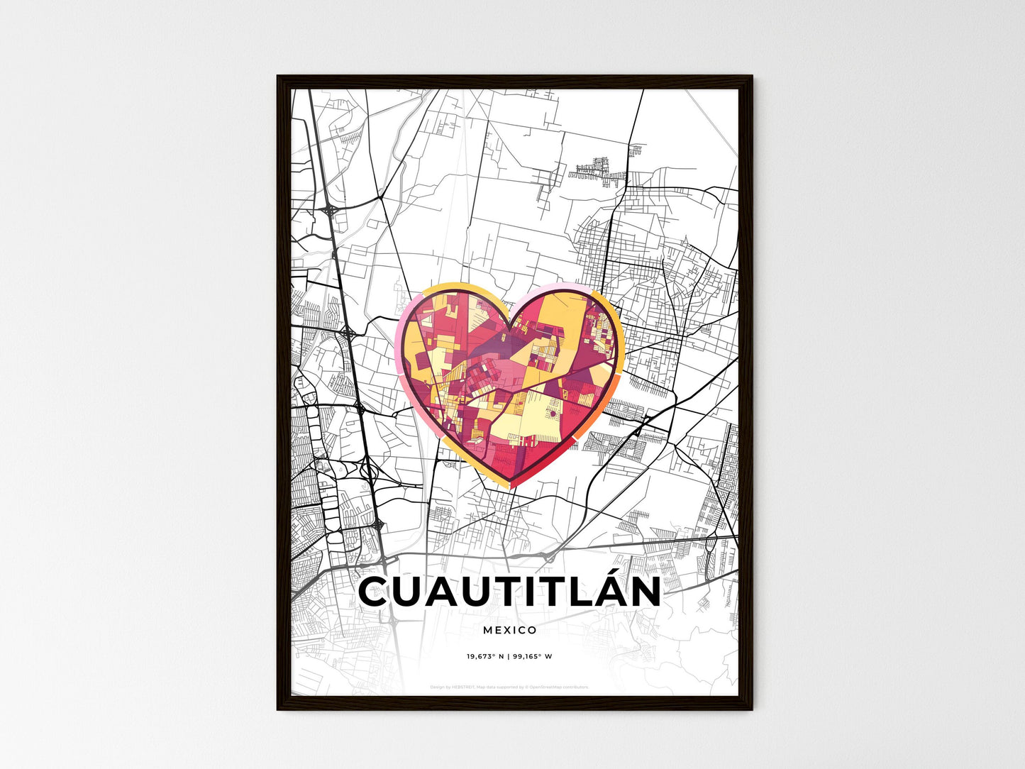 Cuautitlán Mexico wedding art map with heart icon