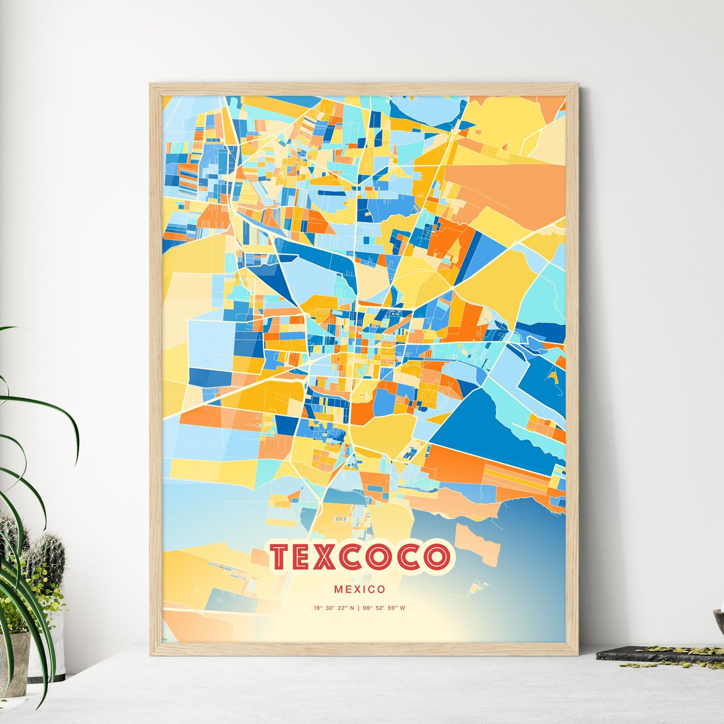 Colorful TEXCOCO MEXICO Fine Art Map Blue Orange