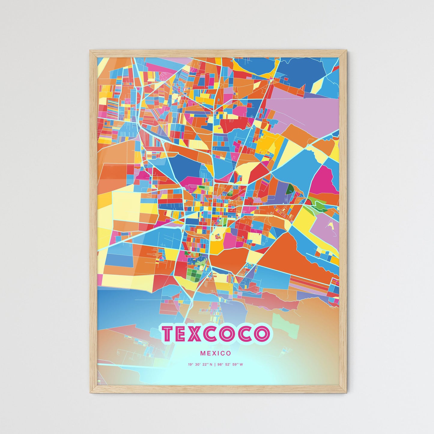 Colorful TEXCOCO MEXICO Fine Art Map Crazy Colors